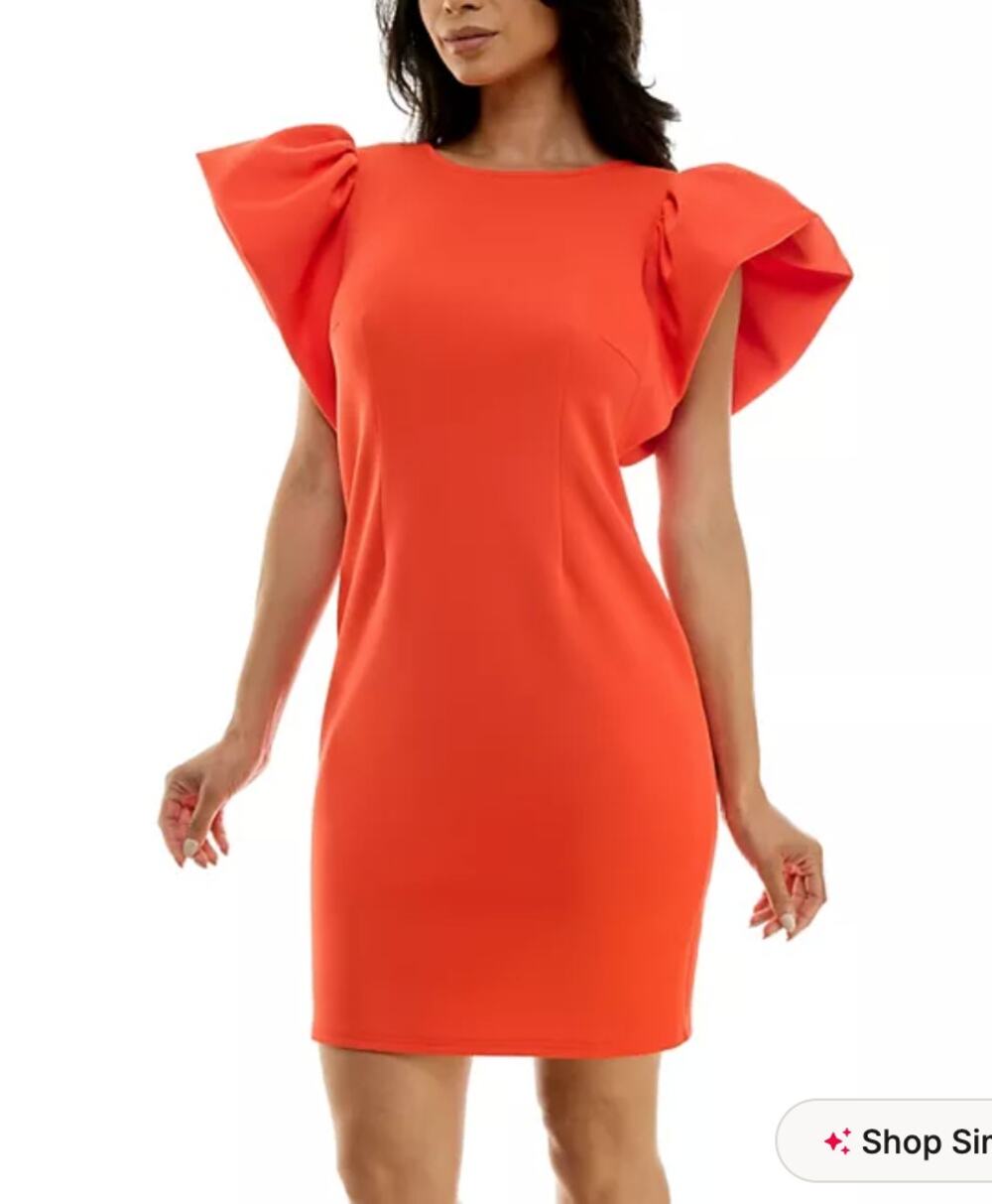 Women's | NINA LEONARD | Ruffle Shoulder Sheath Mini Dress S